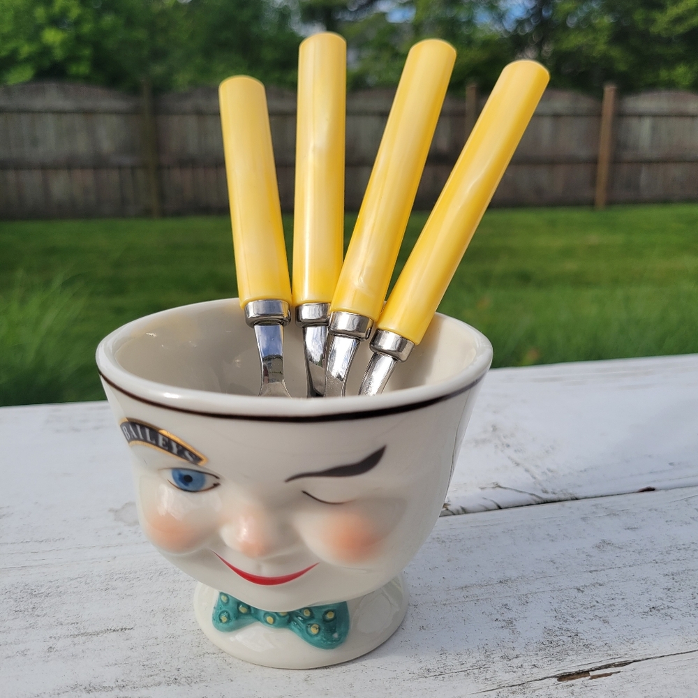 Yellow Dessert Teaspoon Set Yellow Pearlescent Handles ~ Ginkgo ~ Original Box